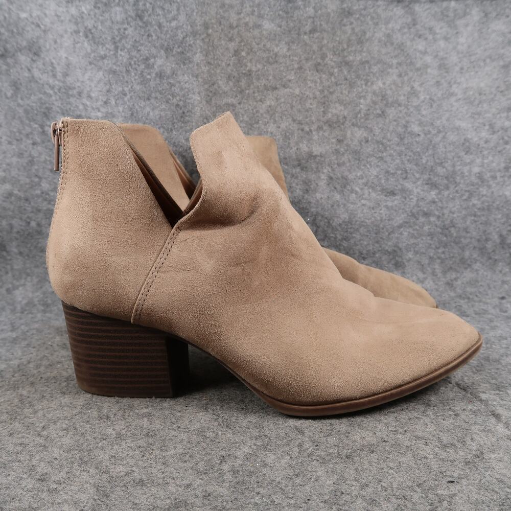 So Shoes Womens 8W Ankle Boots Fashion Bootie Block Heel Zip Side Cutout Brown